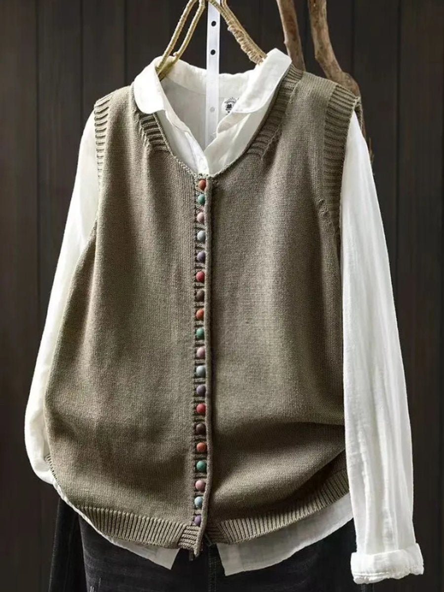 Phoebe | Women's Relaxed-Fit Button-Up Knit Sleeveless Vest