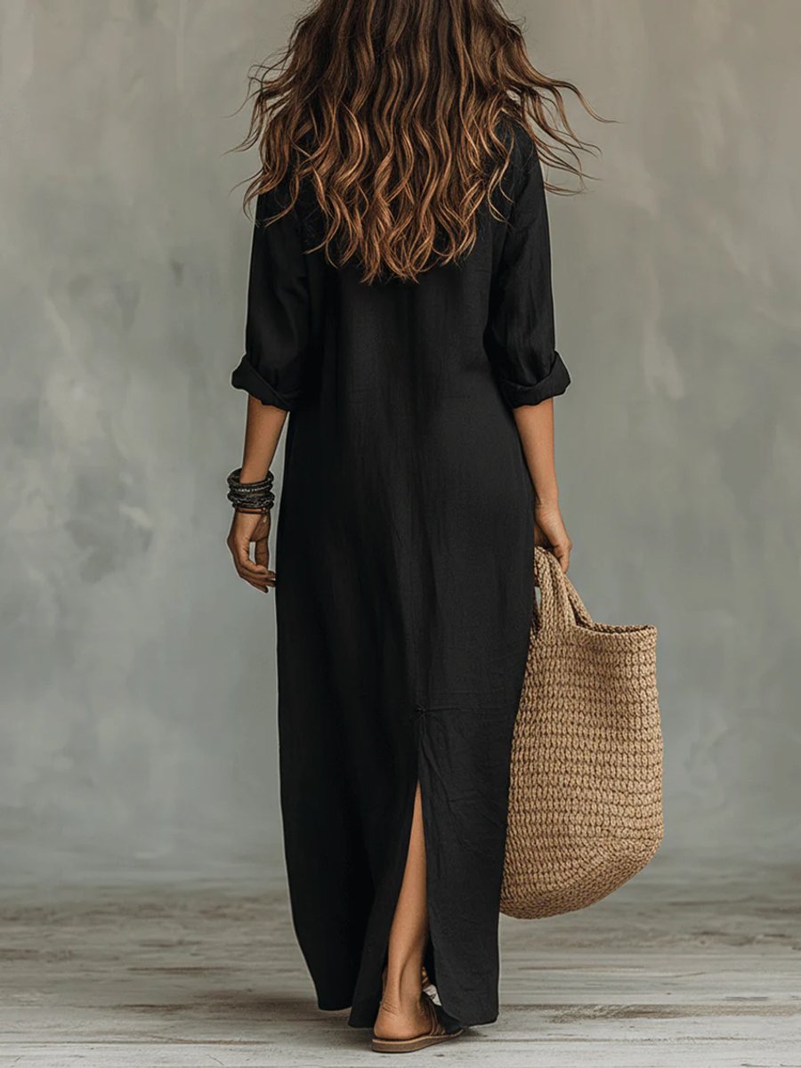 Willow | Women's Relaxed-Fit Button-Up Long Sleeve Maxi Shirt Dress