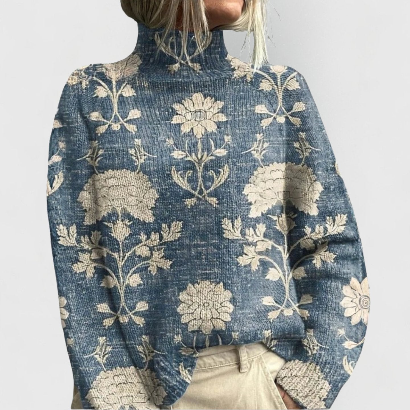 Olivia | Women's Relaxed-Fit Floral Print Turtleneck Knit Jumper