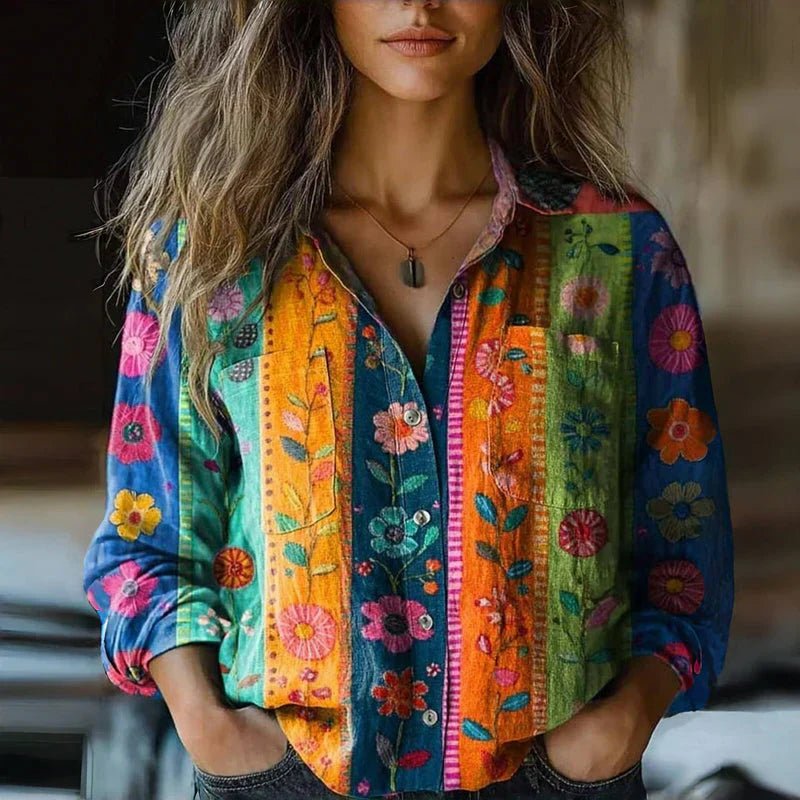 Isla | Women's Relaxed-Fit Long-Sleeve Paisley Print Bohemian Shirt