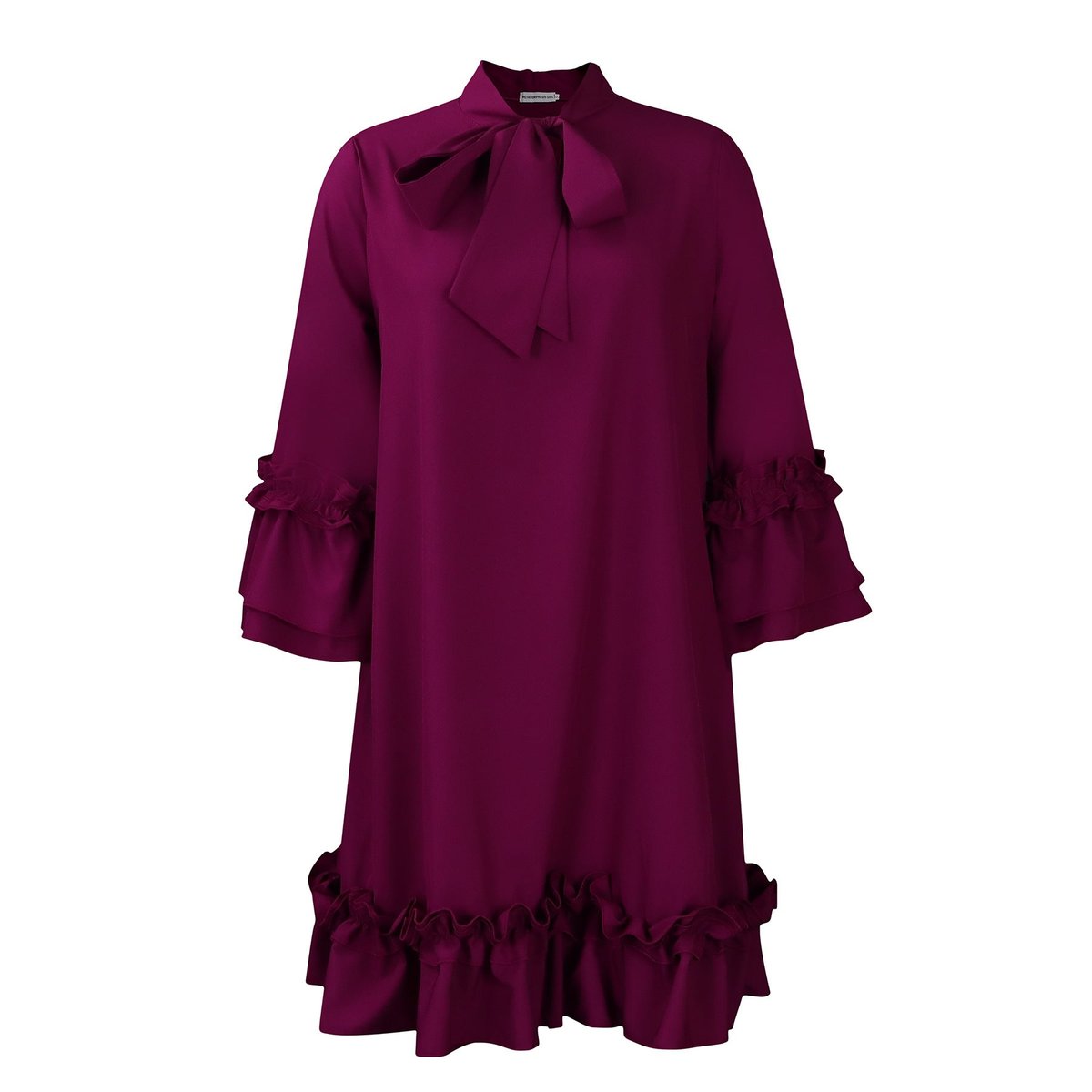 Amelia | Women's Ruffle-Hem Bow-Neck Mini Tunic Dress