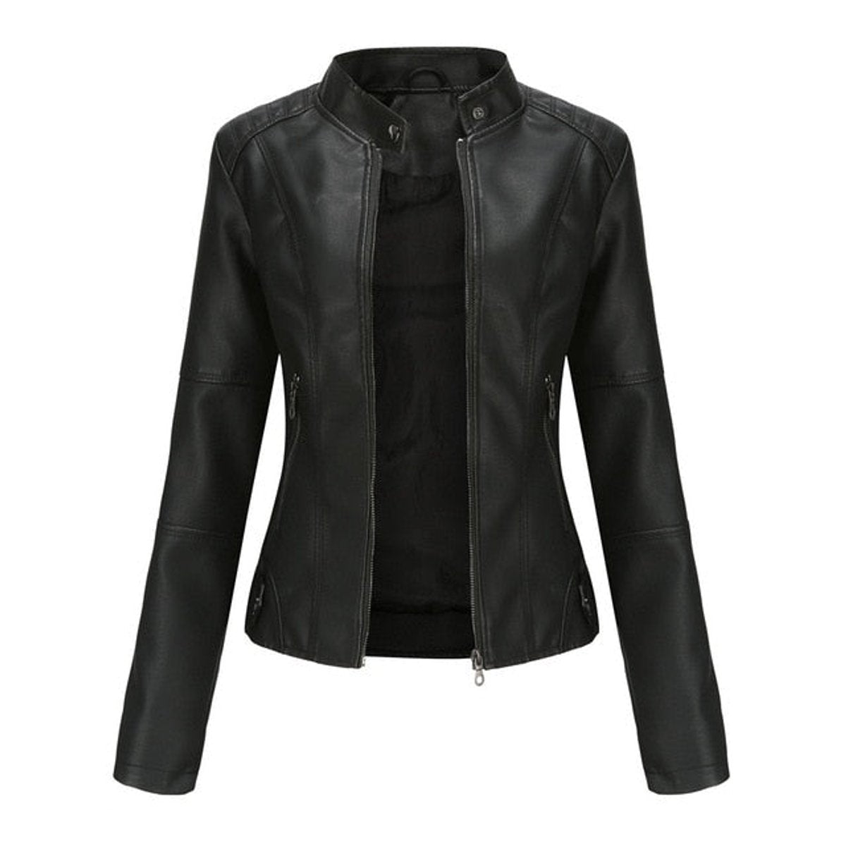 Isla | Women's Short-Cut Mock-Neck Zip-Up Faux Leather Jacket