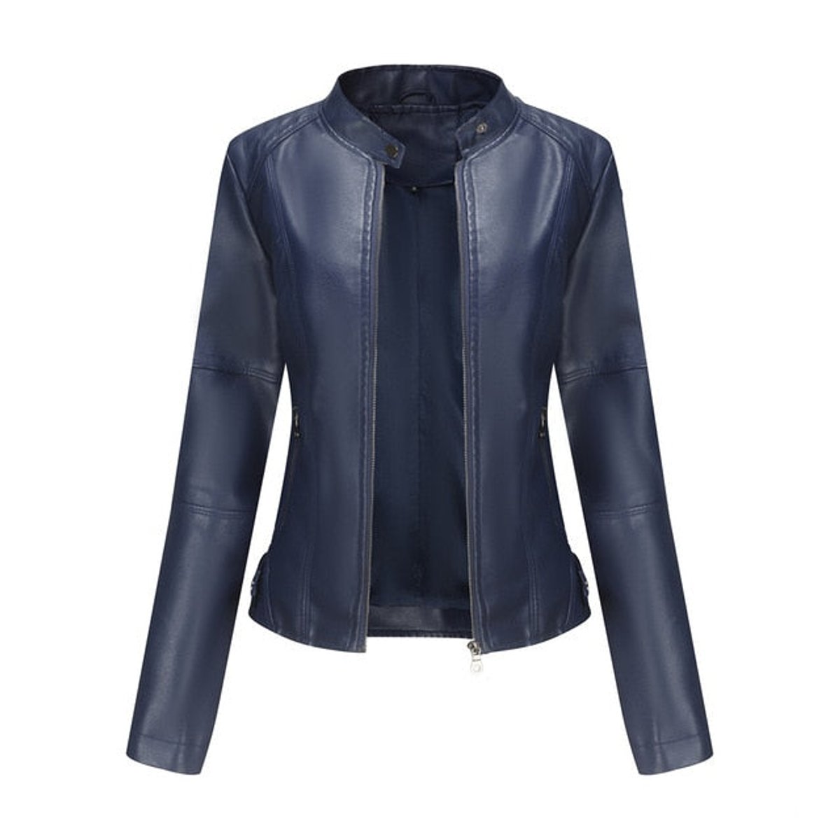 Isla | Women's Short-Cut Mock-Neck Zip-Up Faux Leather Jacket