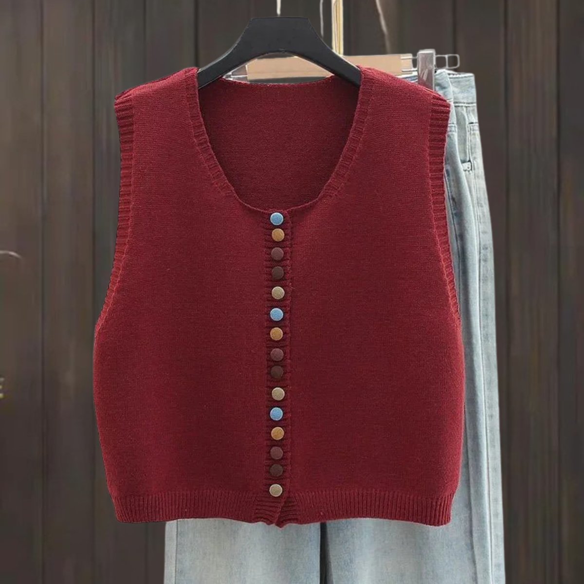Ella | Women's Sleeveless Knit Button-Front Vest Colourful Button Detail