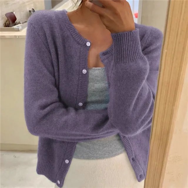 Olivia | Women's Soft Knit Button-Front Round Neck Cardigan