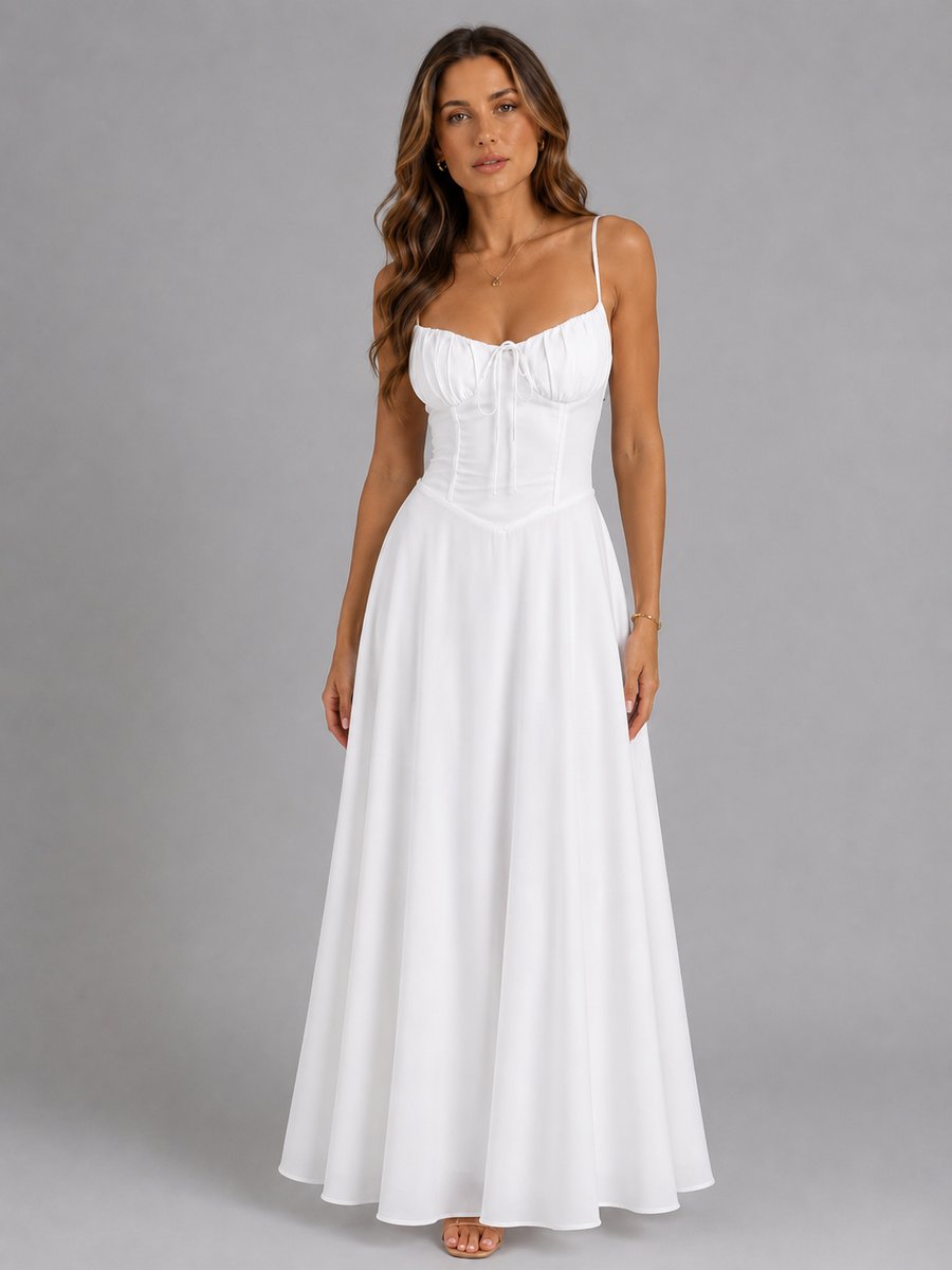 Freya | Women's Strappy Corset-Bodice Flowing Maxi Dress