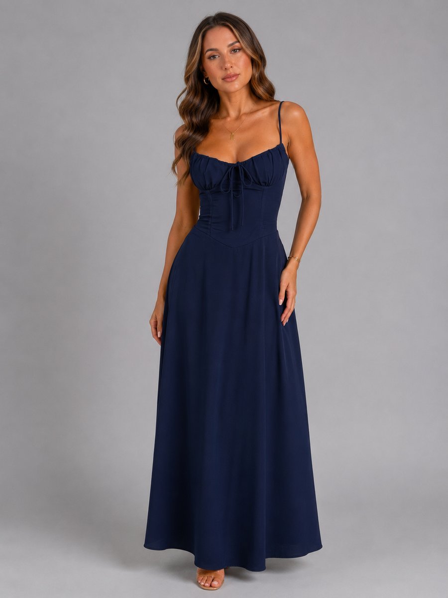 Freya | Women's Strappy Corset-Bodice Flowing Maxi Dress