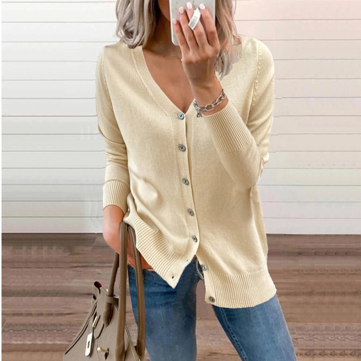 Evelyn | Women's V-Neck Button-Front Knit Cardigan