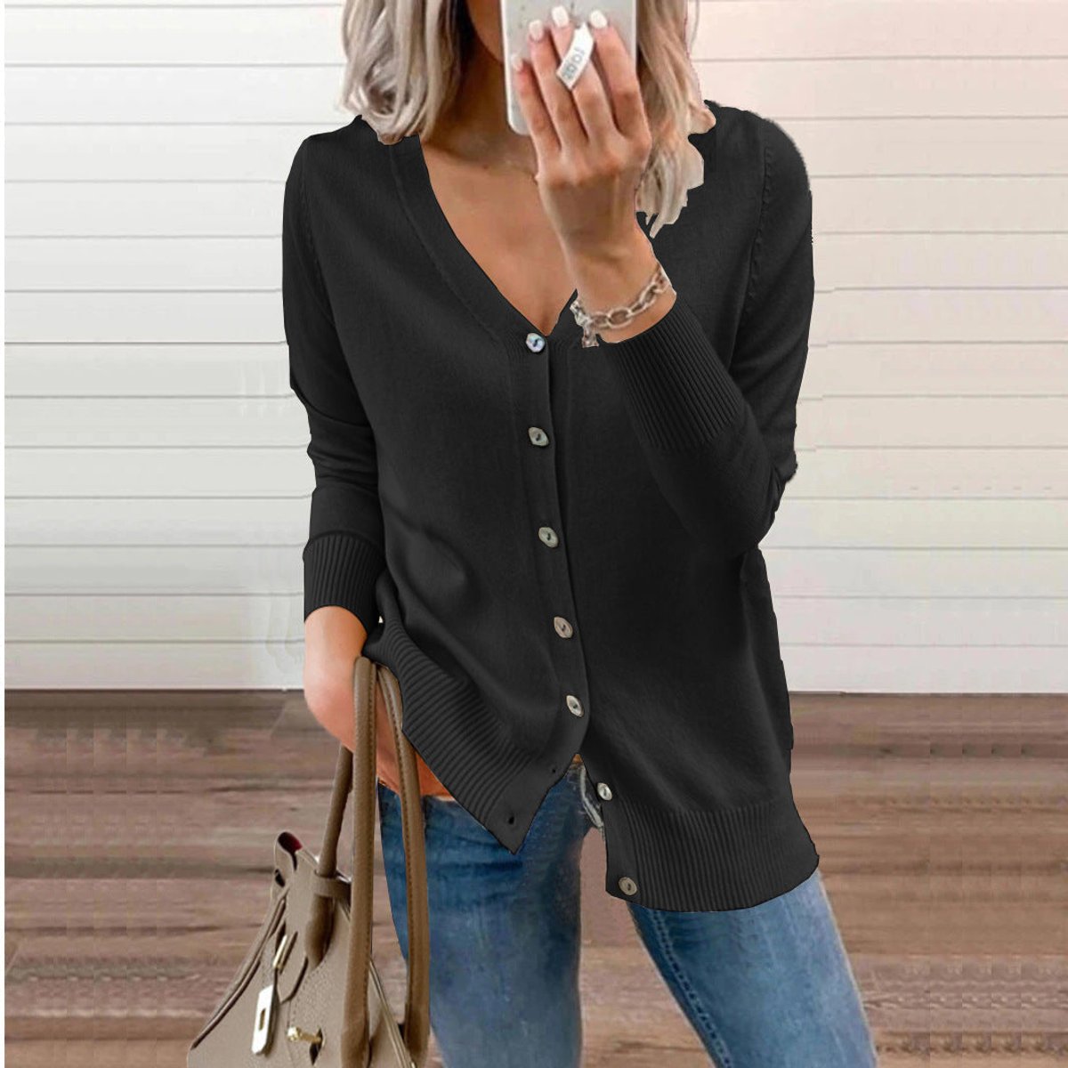 Evelyn | Women's V-Neck Button-Front Knit Cardigan