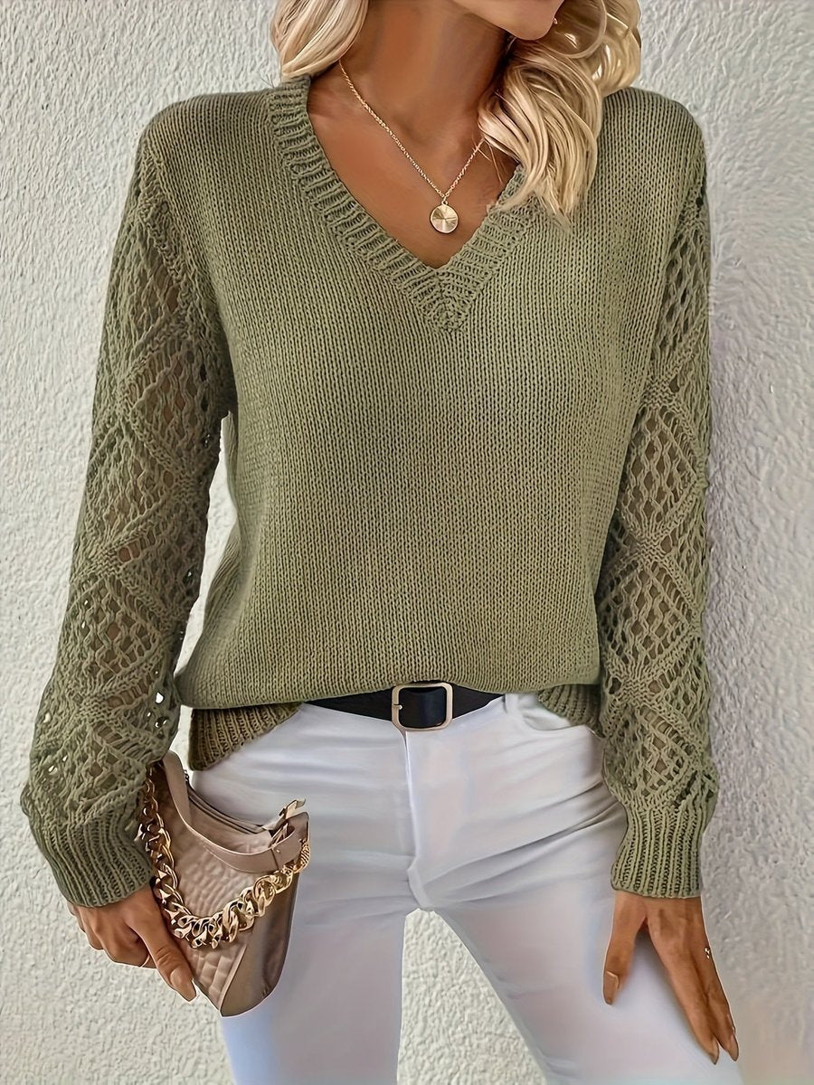 Lily | Women's V-Neck Hollow-Sleeve Knit Sweater Jumper