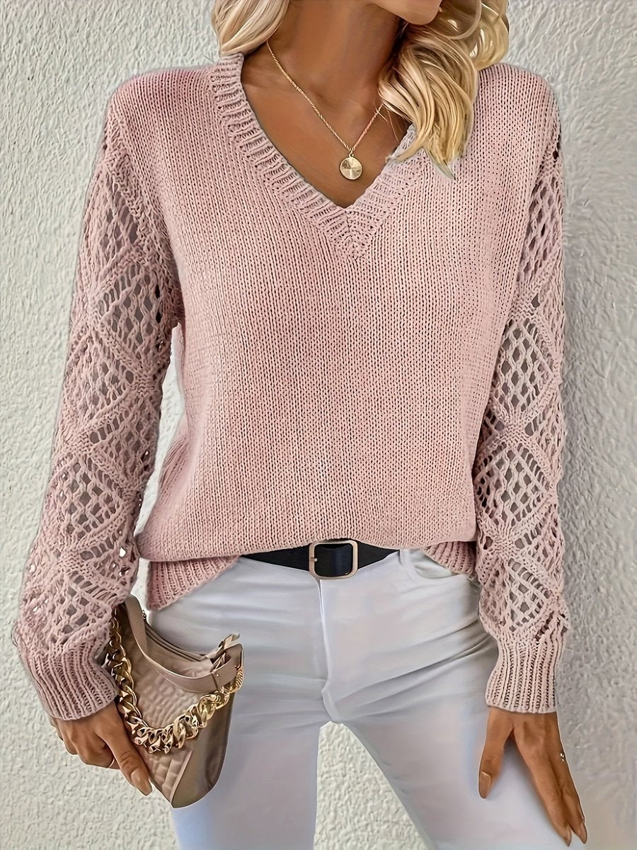 Lily | Women's V-Neck Hollow-Sleeve Knit Sweater Jumper