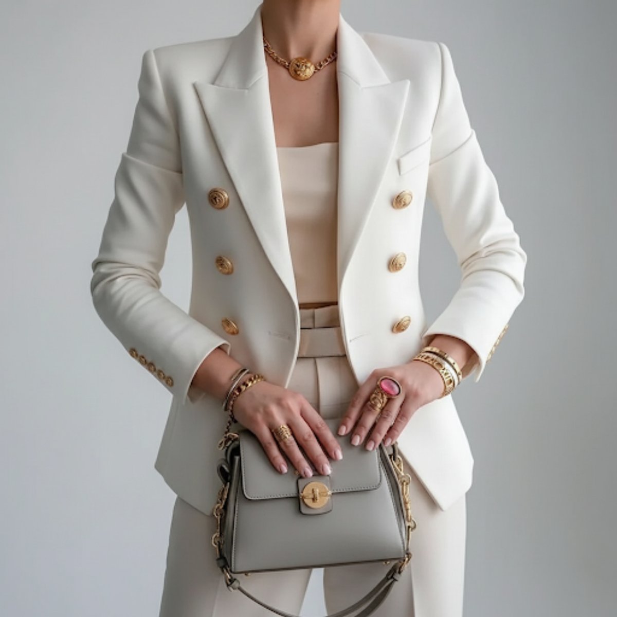 Emily | Women's Winter Coat Double-Breasted Blazer Gold Button Notch Lapel