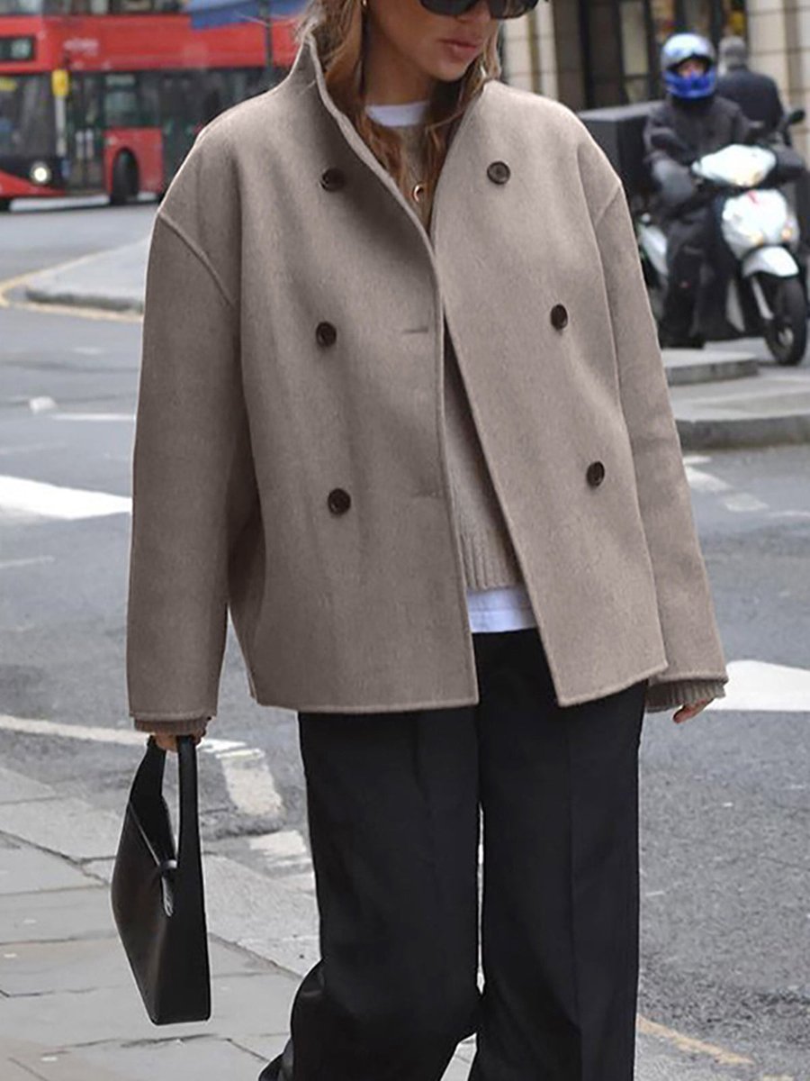 Ivy | Women's Winter Coat Double Breasted Stand Collar Relaxed Fit Pea Coat