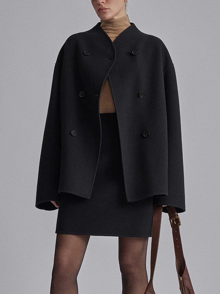 Ivy | Women's Winter Coat Double Breasted Stand Collar Relaxed Fit Pea Coat