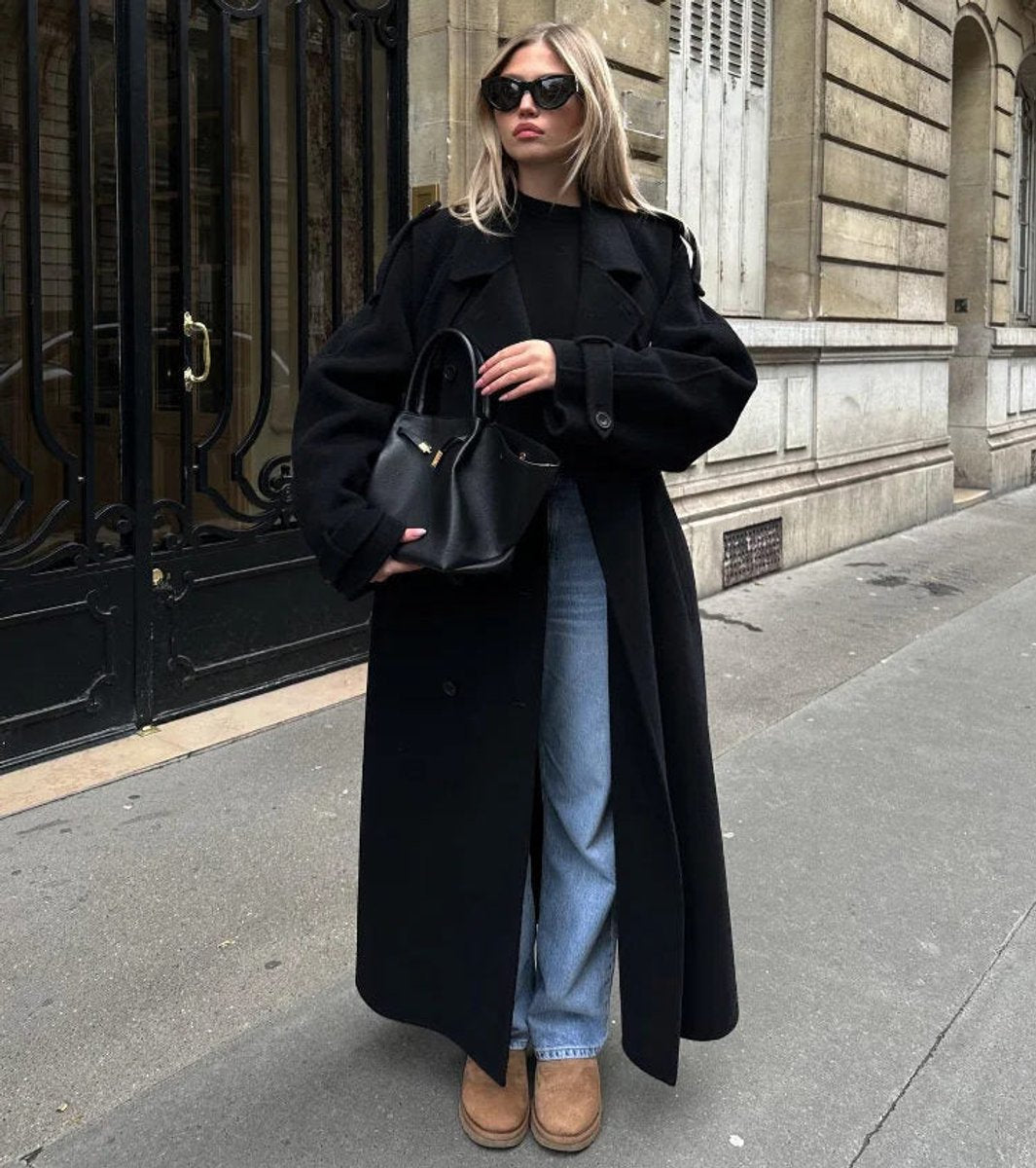 Ivy | Women's Winter Coat Long Double-Breasted Belted Wool-Look Trench