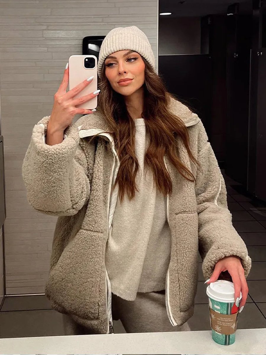 Freya | Women's Winter Coat Relaxed Fit Teddy Fleece Zip-Up Jacket