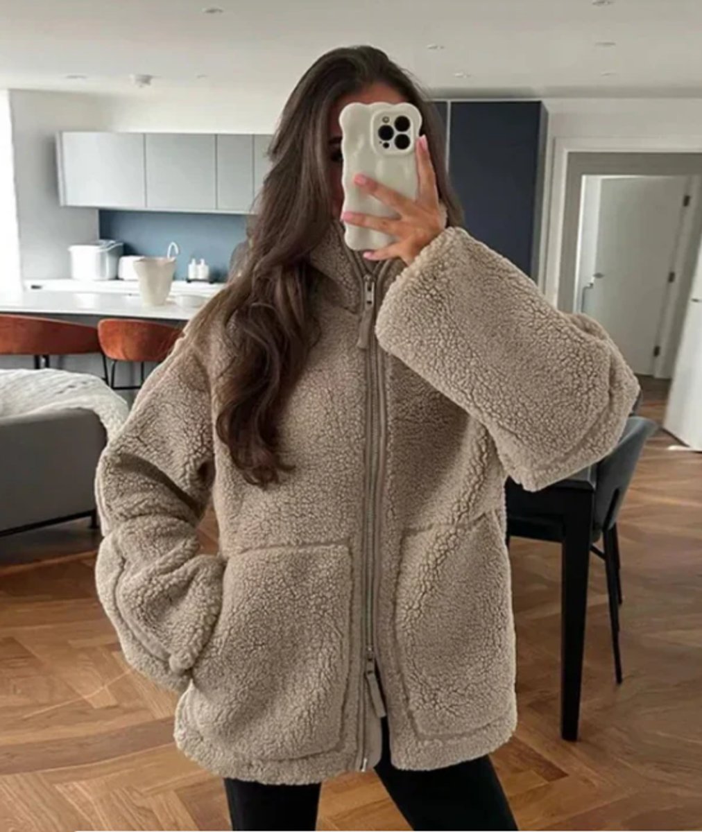 Freya | Women's Winter Coat Relaxed Fit Teddy Fleece Zip-Up Jacket