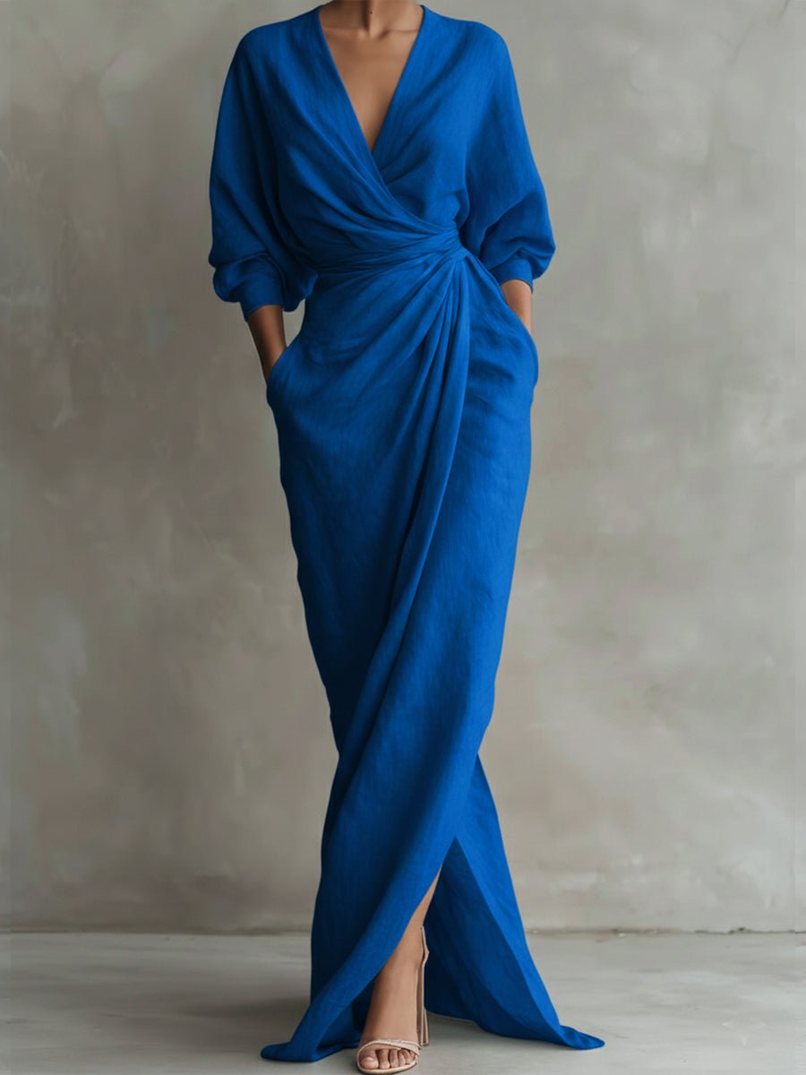 Freya | Women's Wrap Maxi Long Sleeve Dress V-Neck Draped