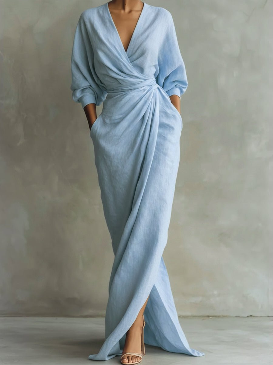 Freya | Women's Wrap Maxi Long Sleeve Dress V-Neck Draped