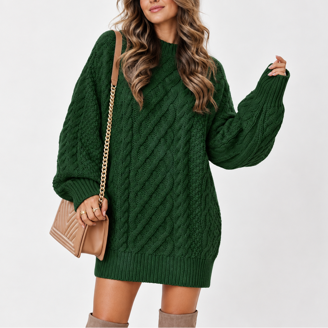 Women's Oversized Cable Knit Sweater with Long Sleeves