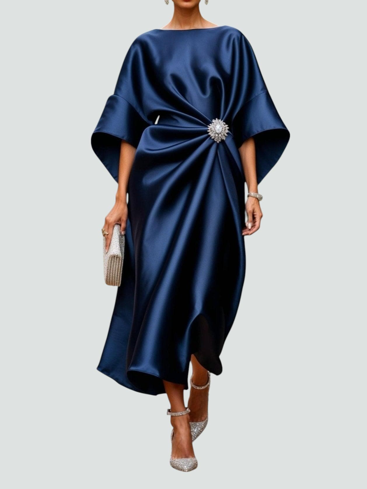 Eva | Womens Draped Batwing Sleeve Midi Dress