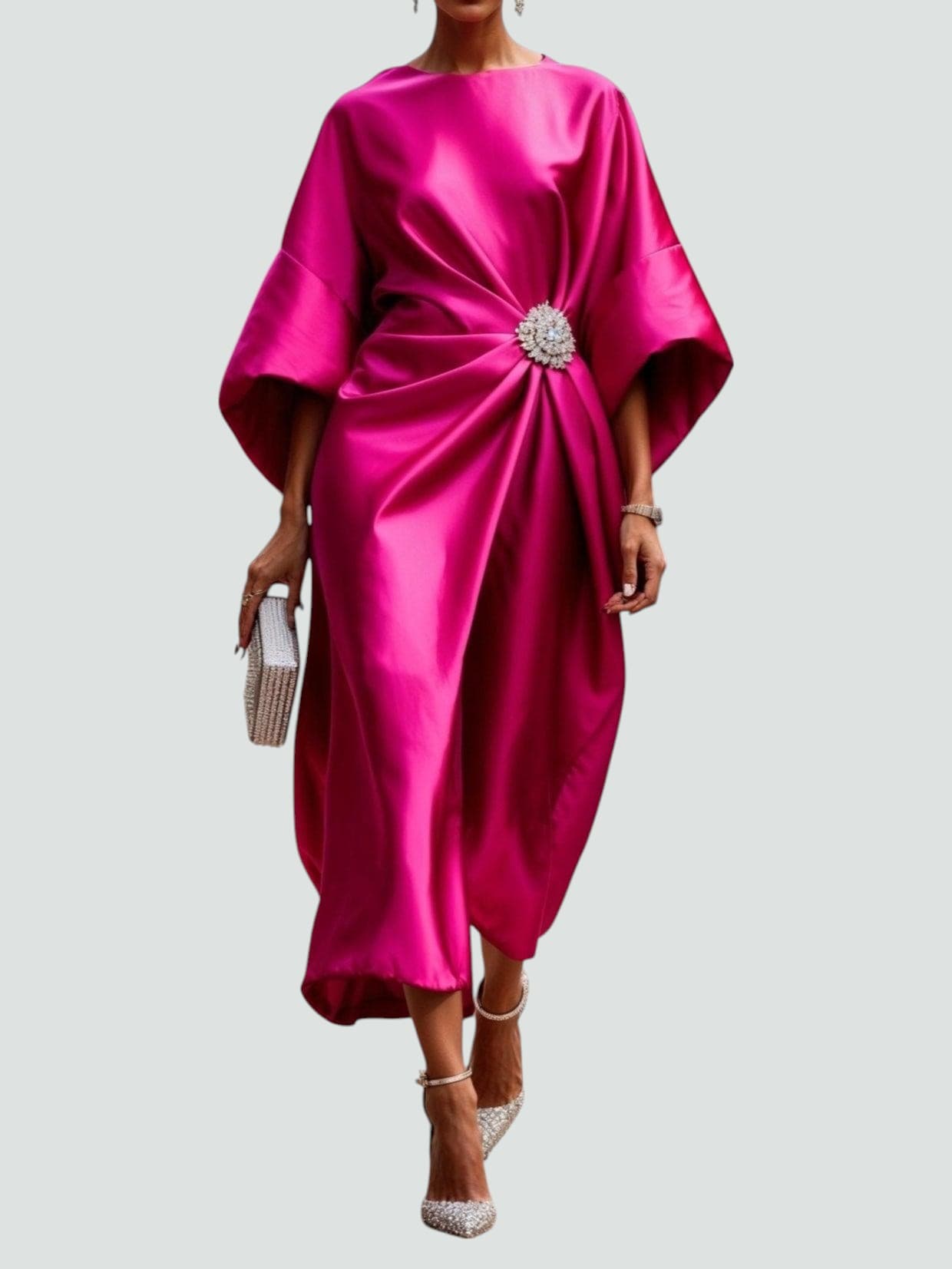 Abigail | Women’s Elegant Draped Brooch Maxi Dress