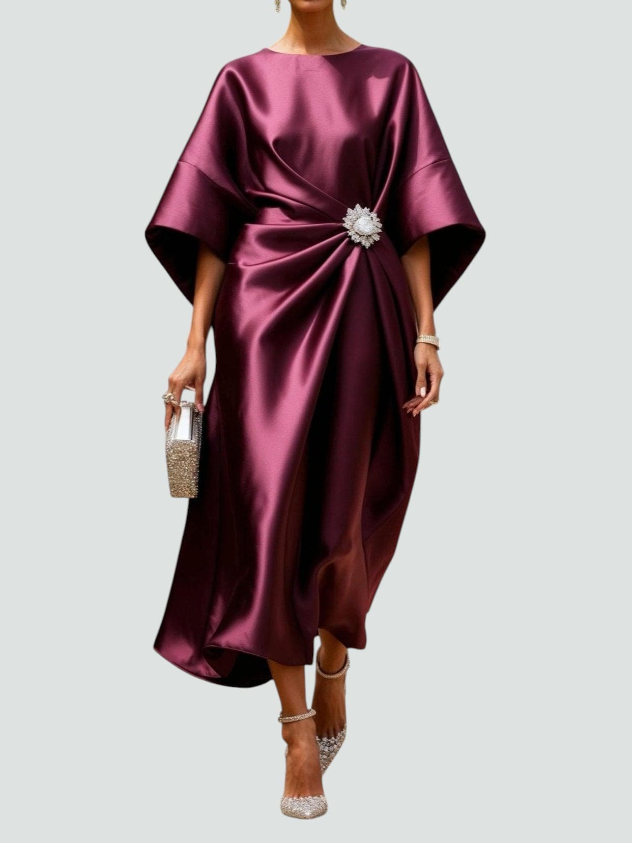 Abigail | Women’s Elegant Draped Brooch Maxi Dress