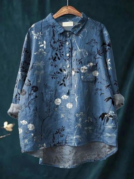 Bethany | Women Floral Button Front Pocket Blouse