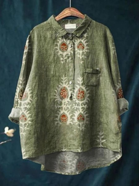 Bethany | Women Floral Button Front Pocket Blouse