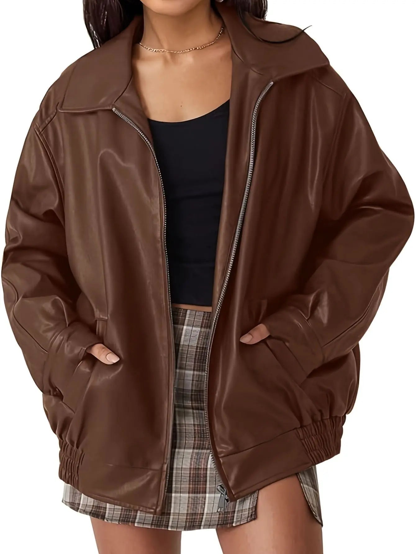 Eloise | Women’s Classic Oversized Leather Bomber jacket