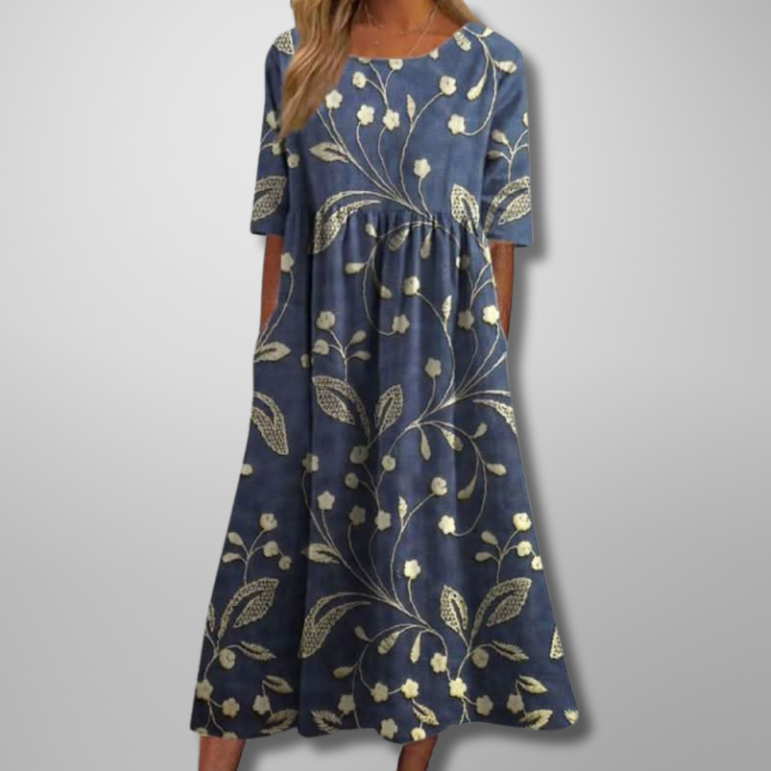 Holly | Women’s Floral Print Round Neck Midi Dress