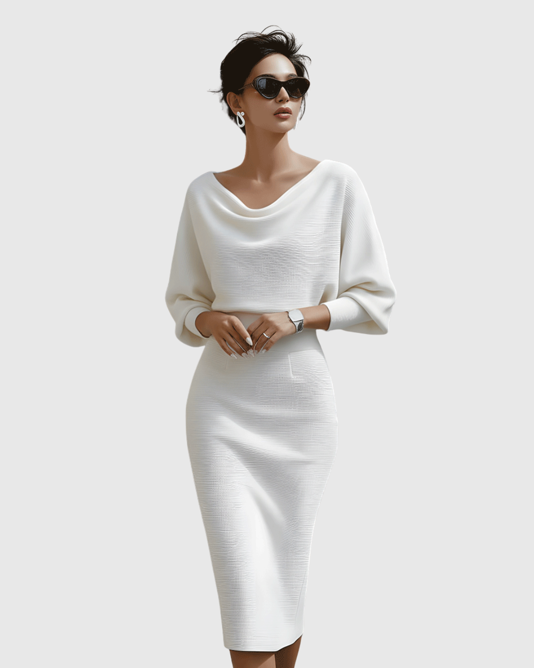 Grace | Womens Elegant Draped Knit Midi Dress