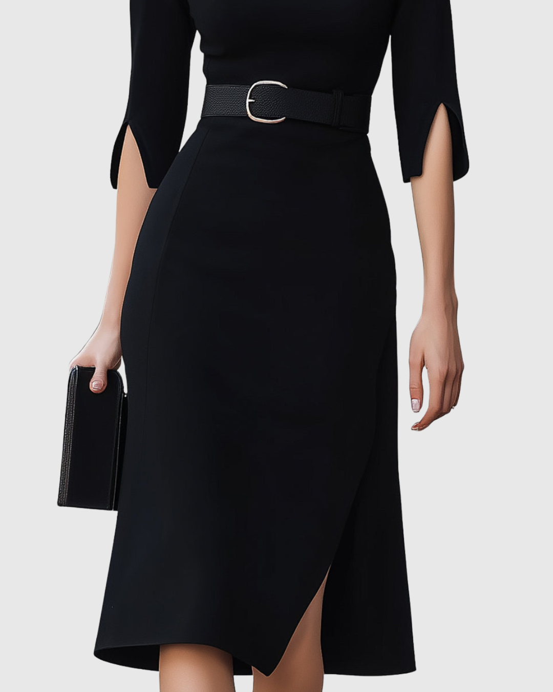 Kate | Womens Elegant Belted Midi Dress