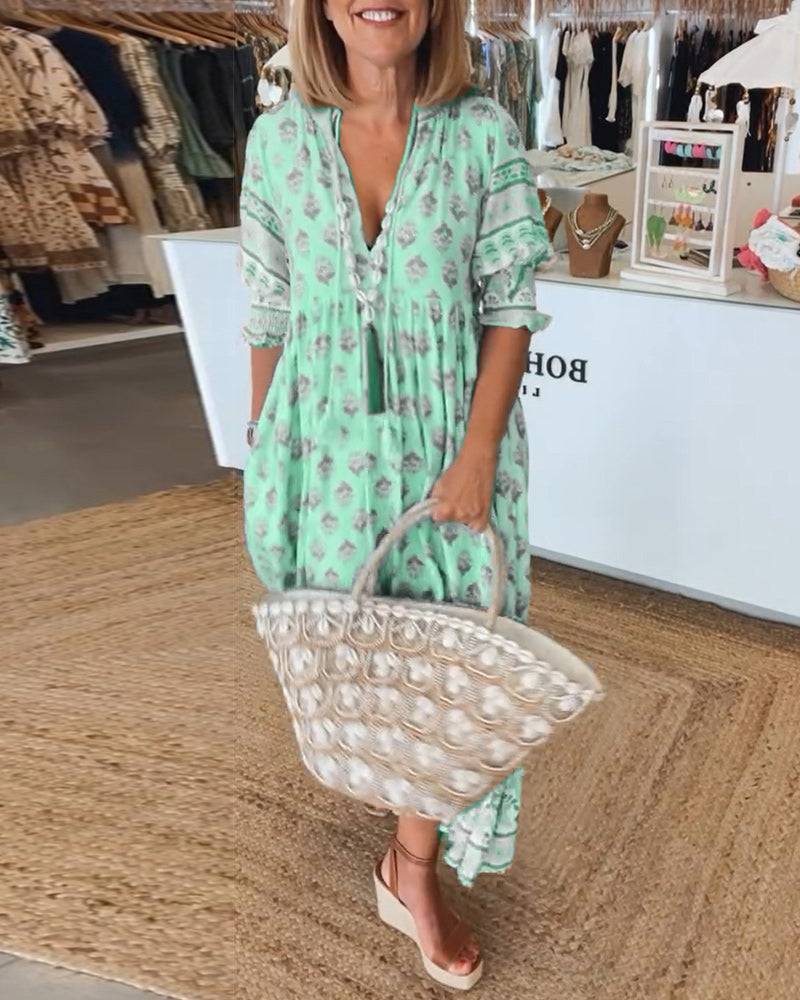 Gabriella | Women Printed V Neck Midi Dress