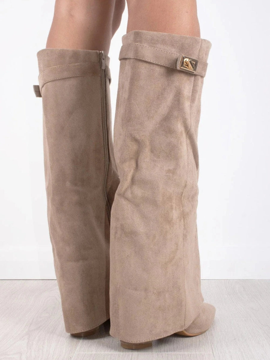 Clara | Wide Leg Folded Leather Heel Boots