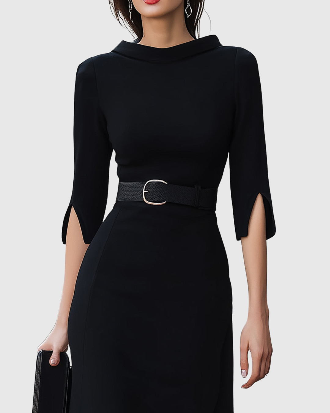 Kate | Womens Elegant Belted Midi Dress