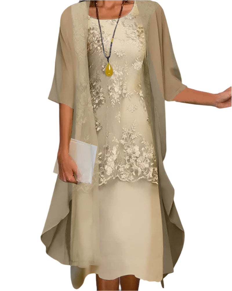 Ovrin | Women Wedding Guest Dress Flowing Sheer Sleeve Midi Dress