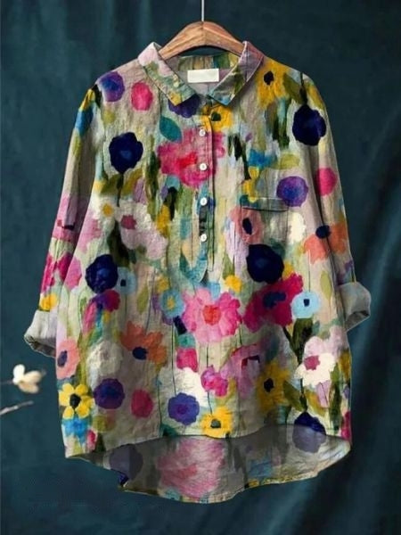 Bethany | Women Floral Button Front Pocket Blouse