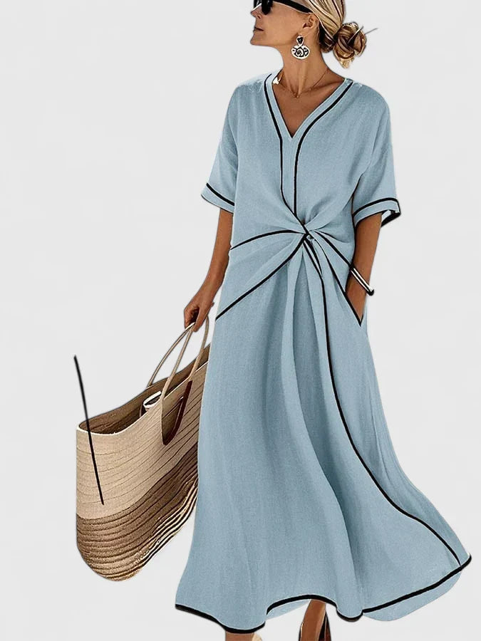 Julia | Womens V Neck Tie Waist Midi Dress