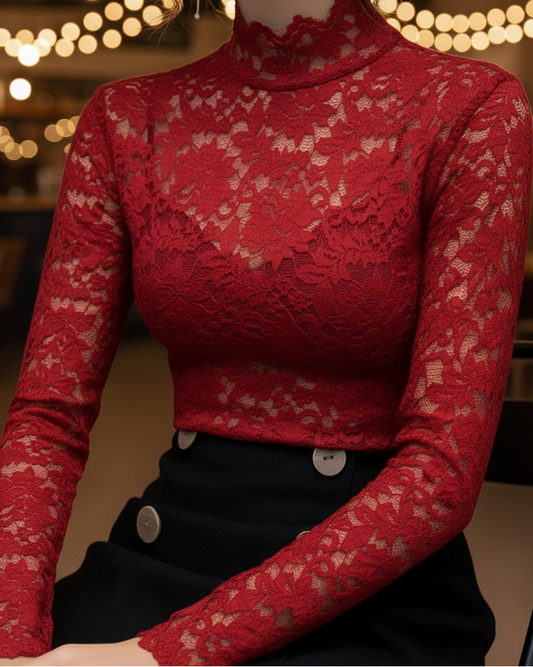 Grace | Women’s Spring Lace High-Neck Blouse