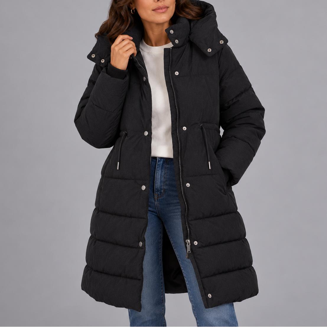 Women's Long Hooded Puffer Coat | Quilted Winter Jacket with Pockets