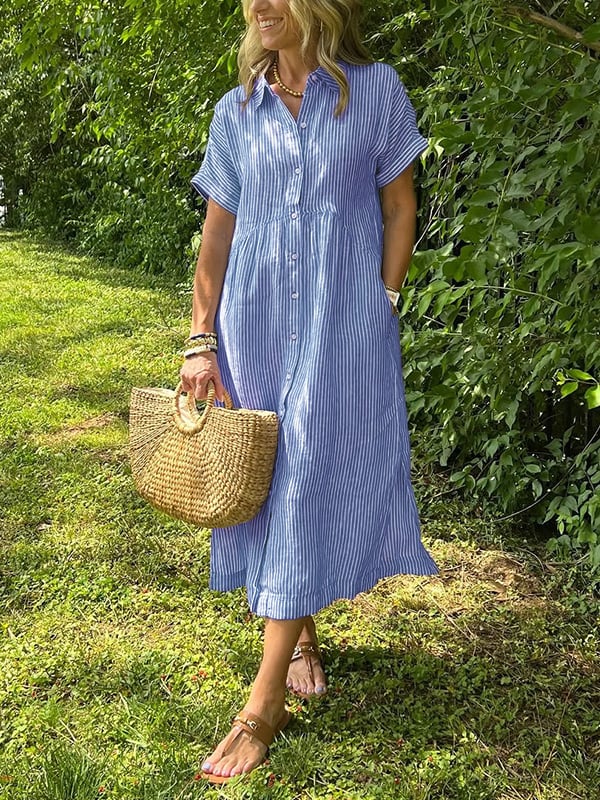 Lily | Women’s Striped Button Front Midi Dress