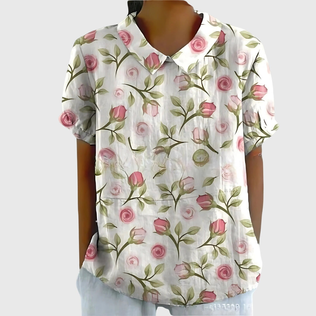 Eleanor | Womens Floral Collar Short Sleeve Blouse
