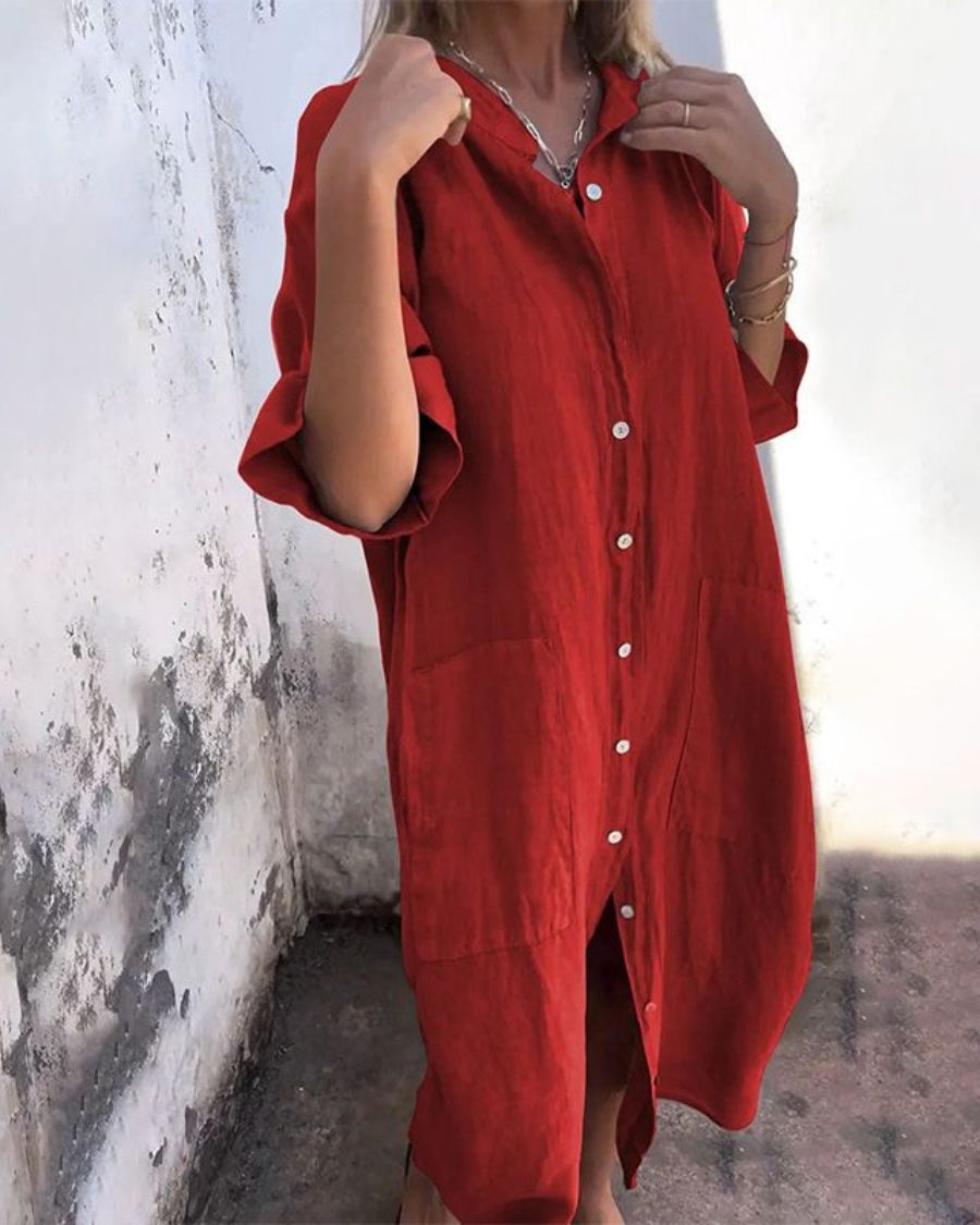 Elsie | Women’s Button Front Long Sleeve Midi Dress