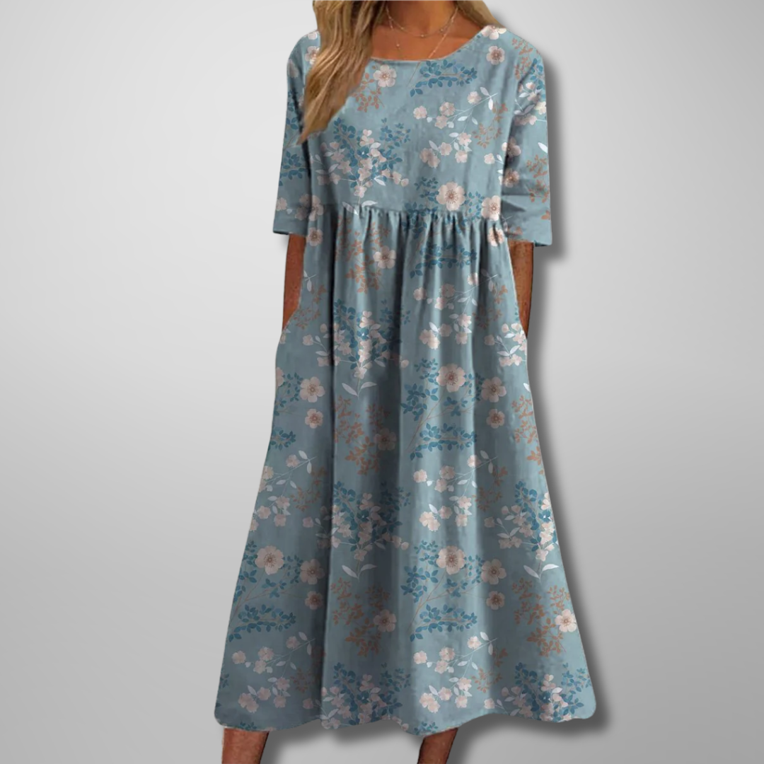 Holly | Women’s Floral Print Round Neck Midi Dress