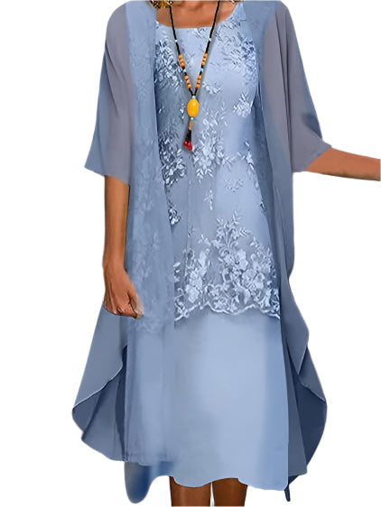 Ovrin | Women Wedding Guest Dress Flowing Sheer Sleeve Midi Dress