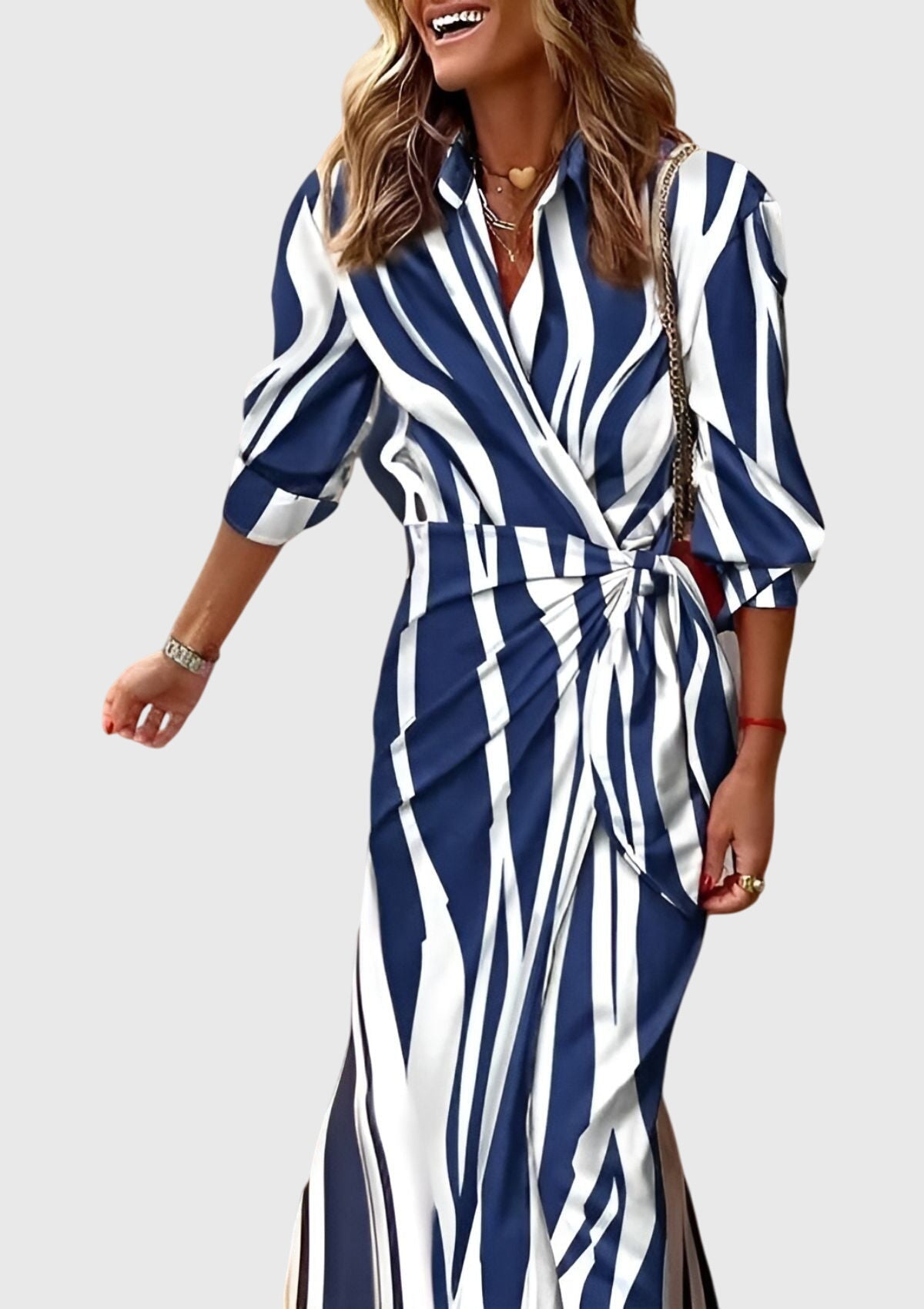 Emma | Womens Striped Wrap Midi Dress