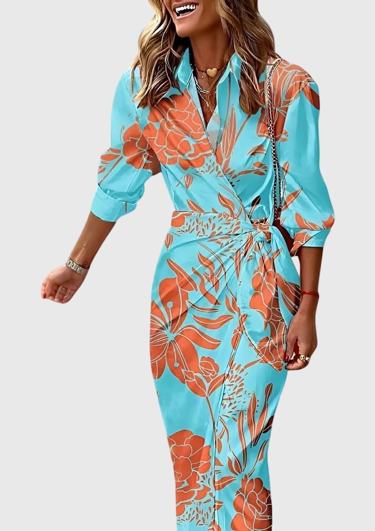 Emma | Womens Striped Wrap Midi Dress