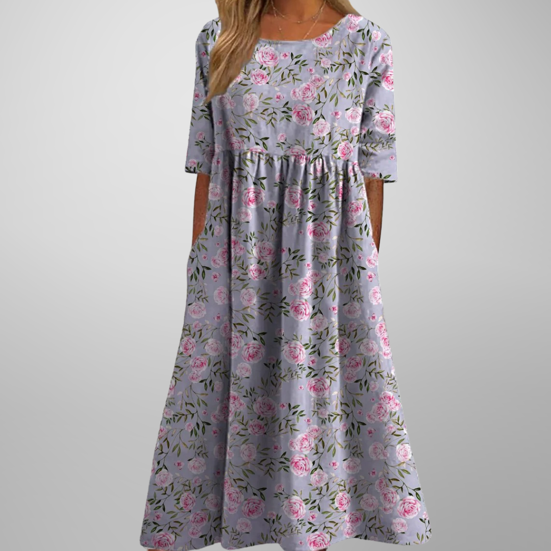 Holly | Women’s Floral Print Round Neck Midi Dress