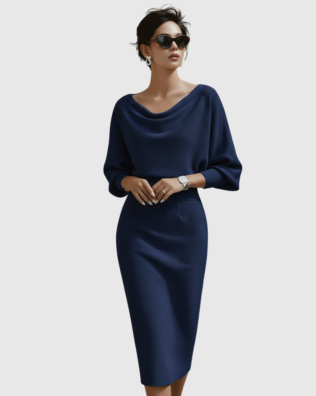 Grace | Womens Elegant Draped Knit Midi Dress